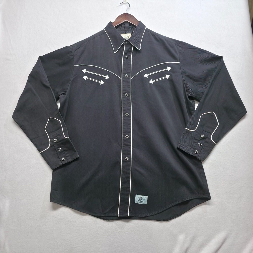 Vintage Roper Men's Black Diamond Snap Western Long Sleeve Shirt Size XL